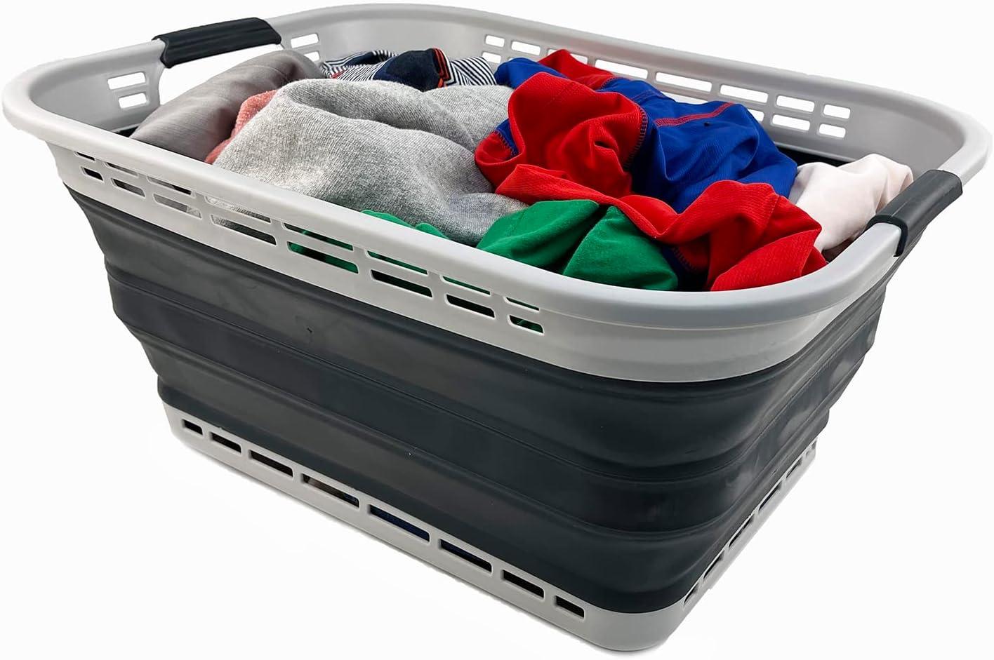 SAMMART 42L (11 Galloons) Collapsible Plastic Laundry Basket - Foldable Pop Up Storage Container/Organizer - Portable Washing Tub - Space Saving Hamper/Basket