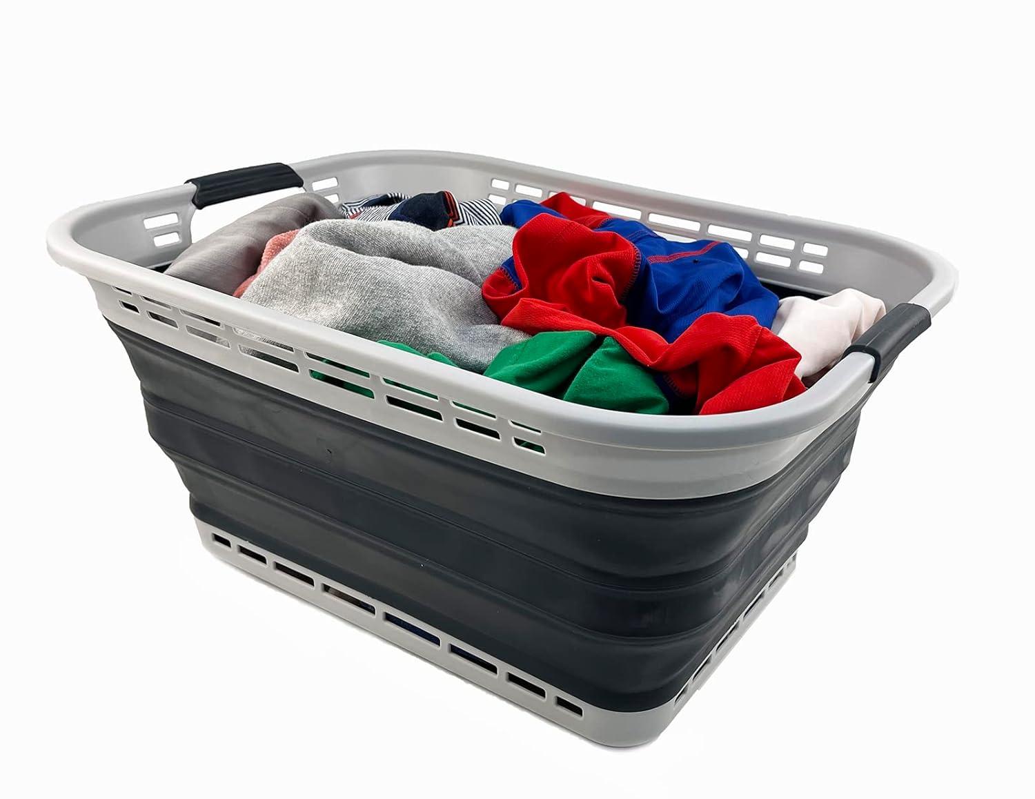 SAMMART 42L (11 Galloons) Collapsible Plastic Laundry Basket, Grey/Slate Grey