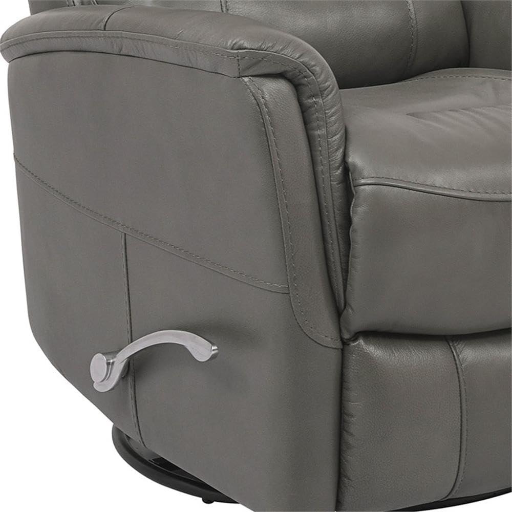 Gray Leather Swivel Recliner with Wood Frame