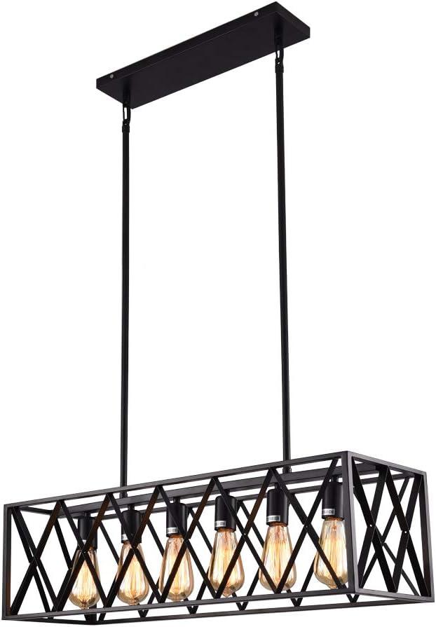 Black Vintage 6-Light Rectangular Metal Pendant Light