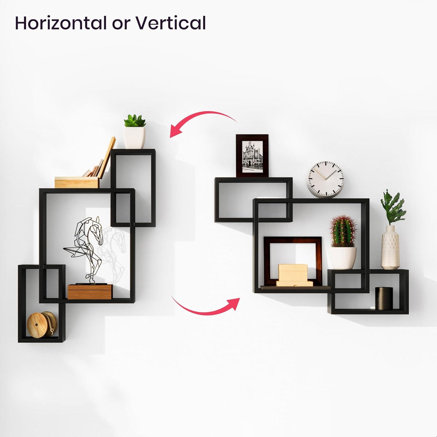 Ballucci Interlocking Floating Shelves, Horizontal or Vertical Display Cube Wall Mount Shelf, Black