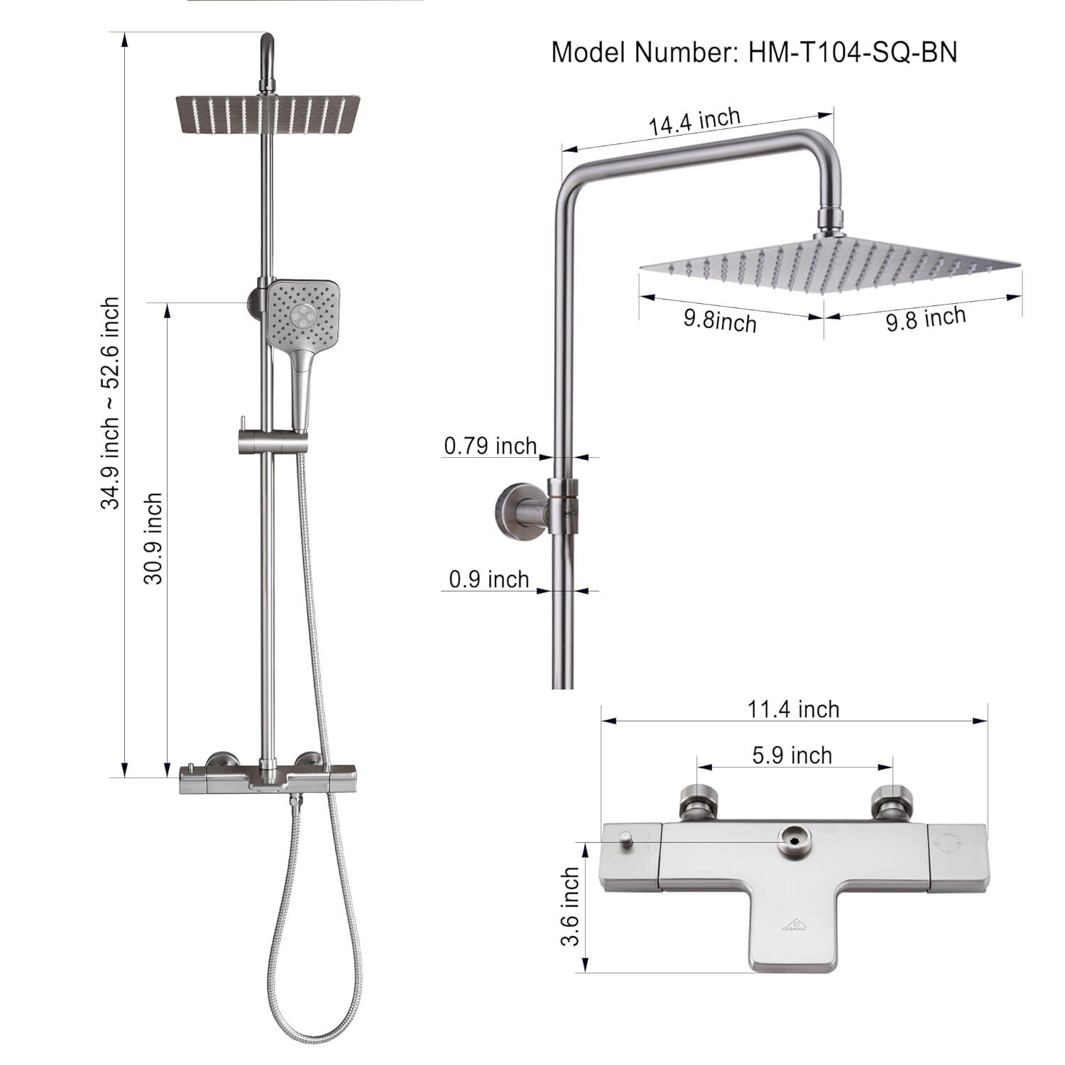 4-Spray Patterns 9.8 in. Thermostatic Tub Wall Mount Dual Shower Heads Shower Faucet in Brushed Nickel