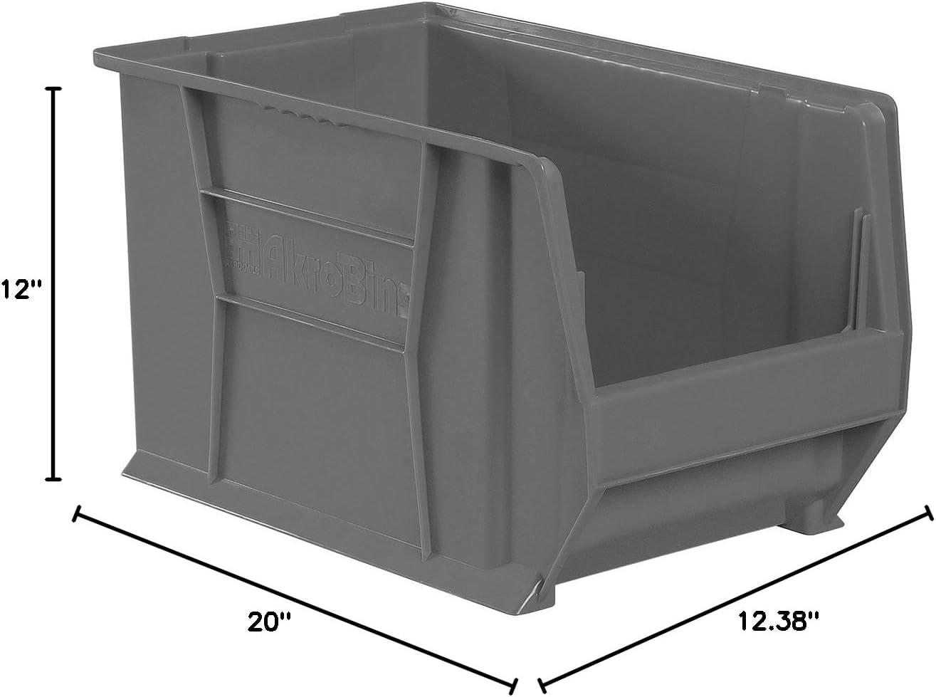 Gray Industrial-Grade Stackable Plastic Storage Bin with Handle