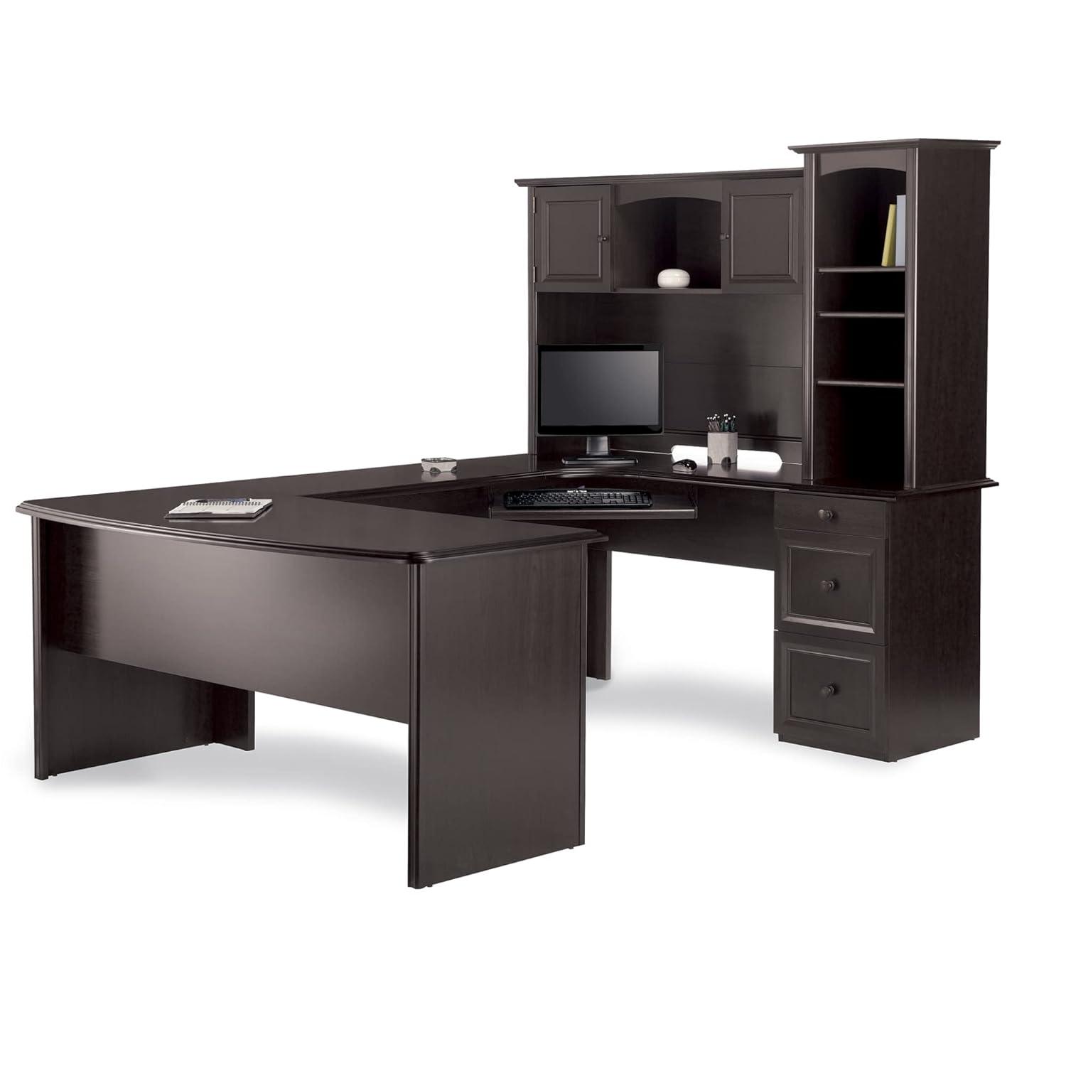 Realspace® Broadstreet 65"W Hutch For U-Shaped Desk, Walnut