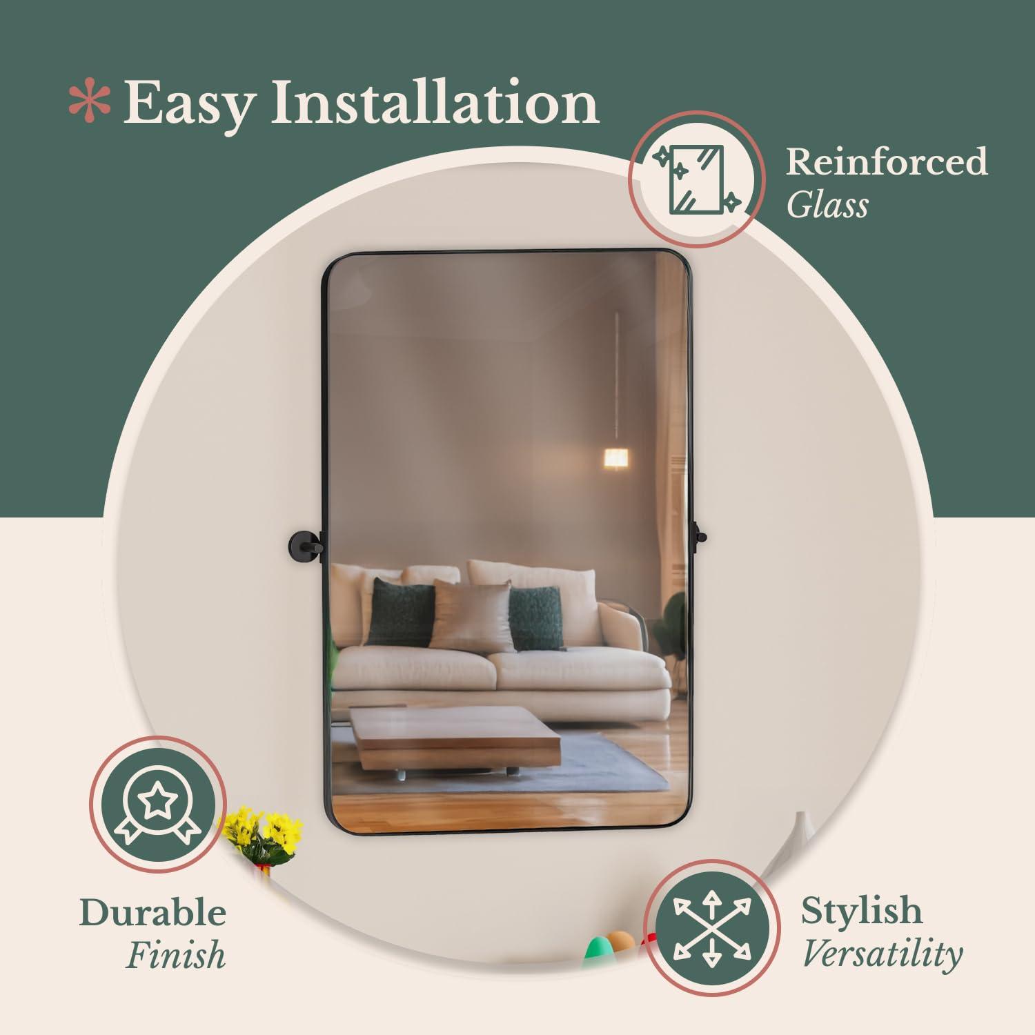 Hamilton Hills Black Metal Surrounded Round Pivot Mirror Silver Backed