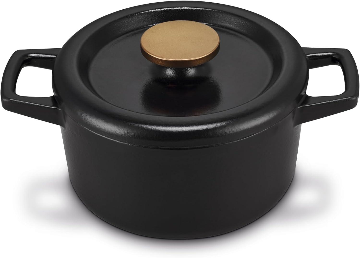 Alva 2 Qt Black Enameled Cast Iron Dutch Oven with Bamboo Inserts