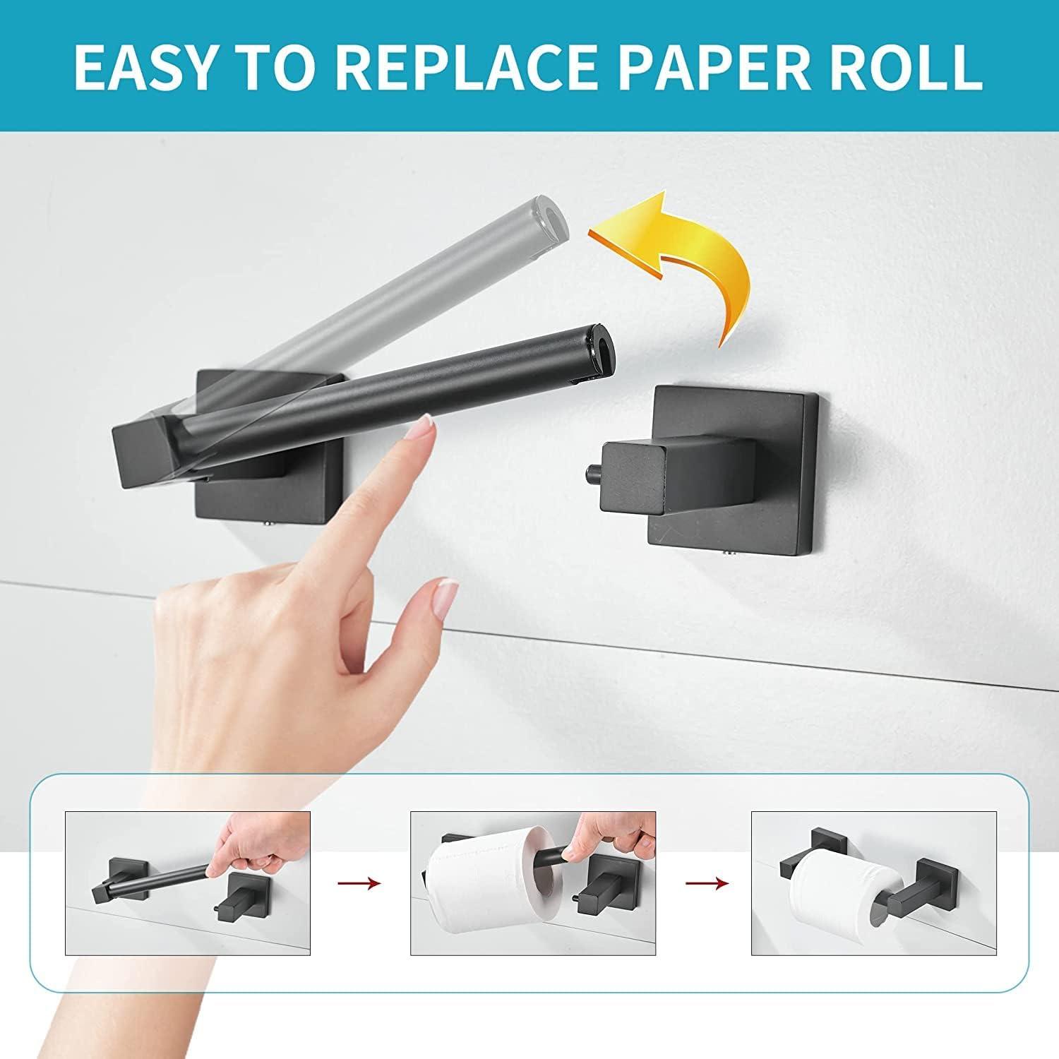 BWE Wall Mounted Toilet Paper Holder Double Post Pivoting Square Tissue Holders Roll Hangers Stand