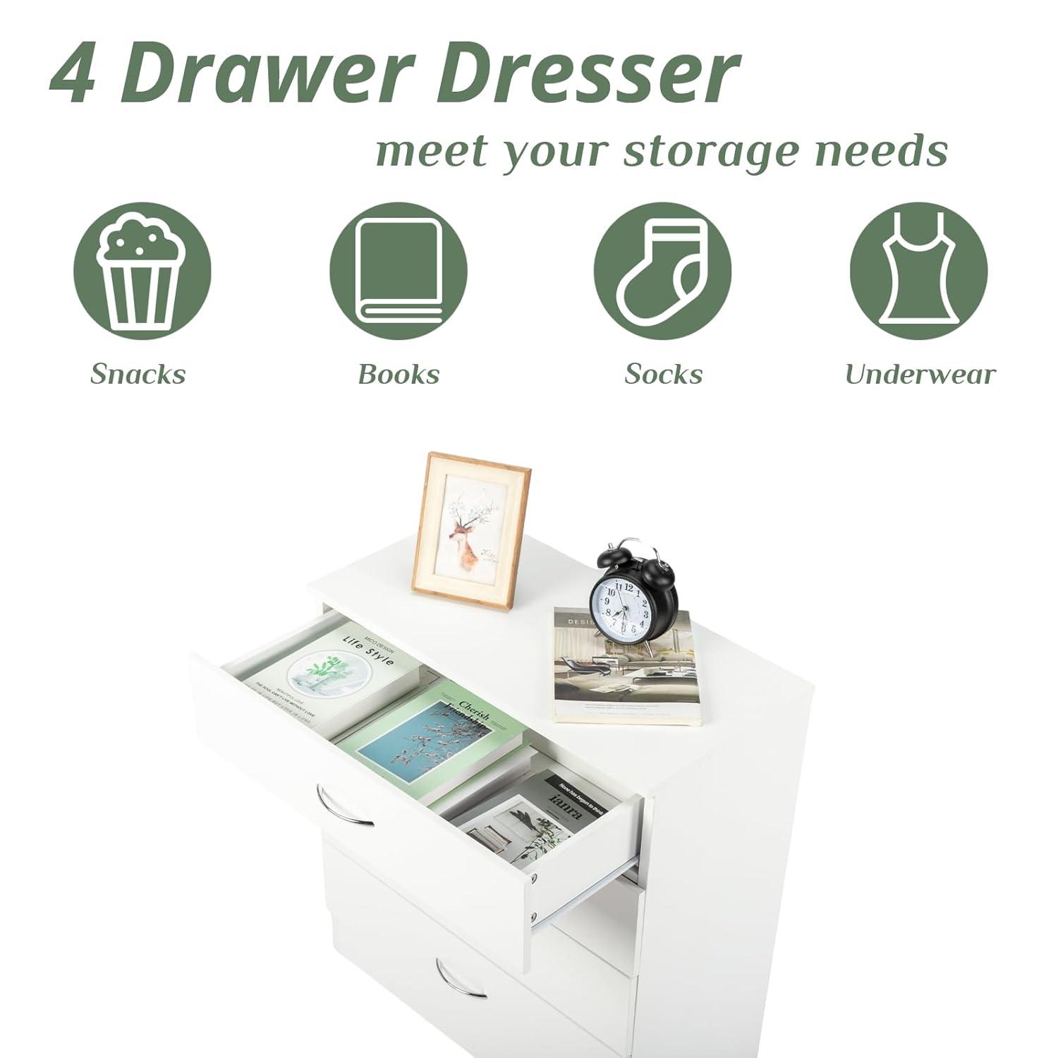XIAOTAO 3-Drawer Dresser, Small Nightstand Modern Storage Chest of Drawer Wooden Side Table End Table for Bedroom, Living Room, Reception Room (White)