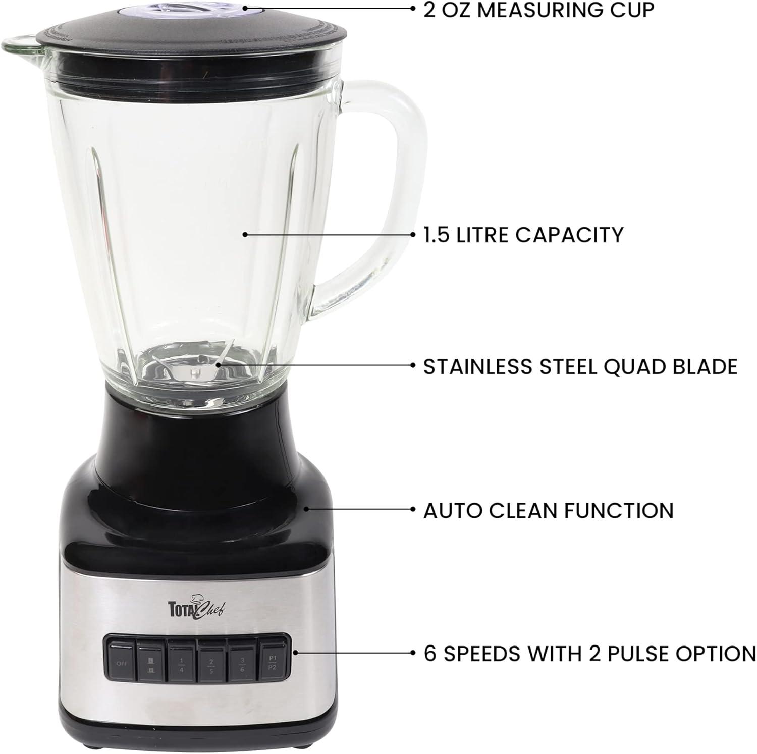 Total Chef Total Chef 51 Oz Countertop Blender with 6 Speed & 2 Pulse Options For Smoothies, Shakes, Ice and Dips