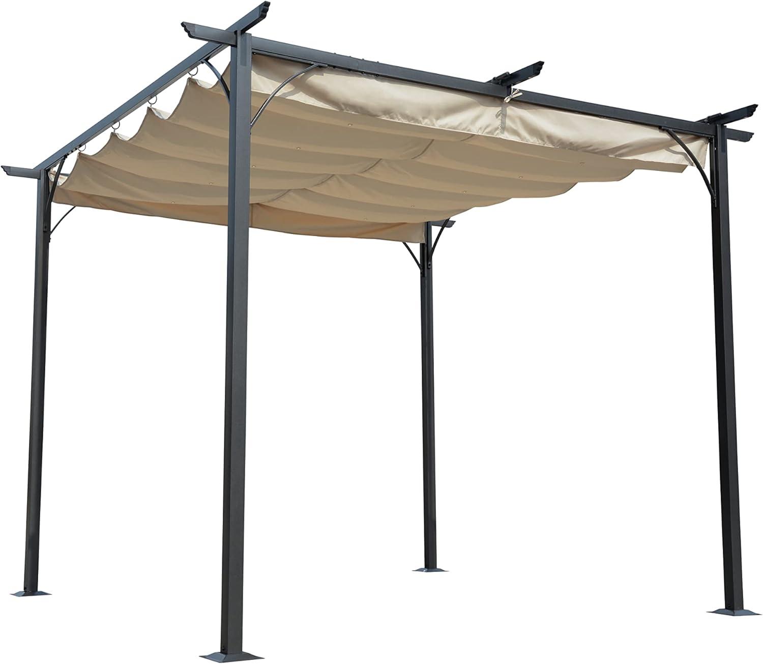 Blue Wave NU6894 Retractable Roman Shade Pergola Canopy - Champagne, Black & Bronze