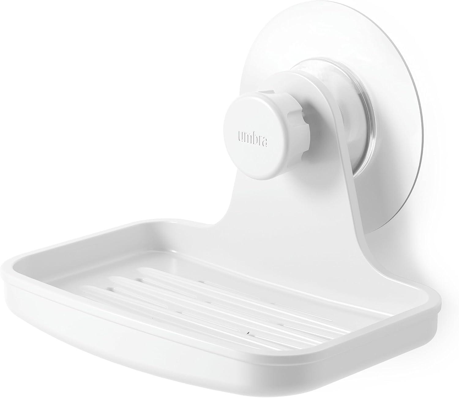 White Plastic Suction Cup Shower Soap Dish with Drainage