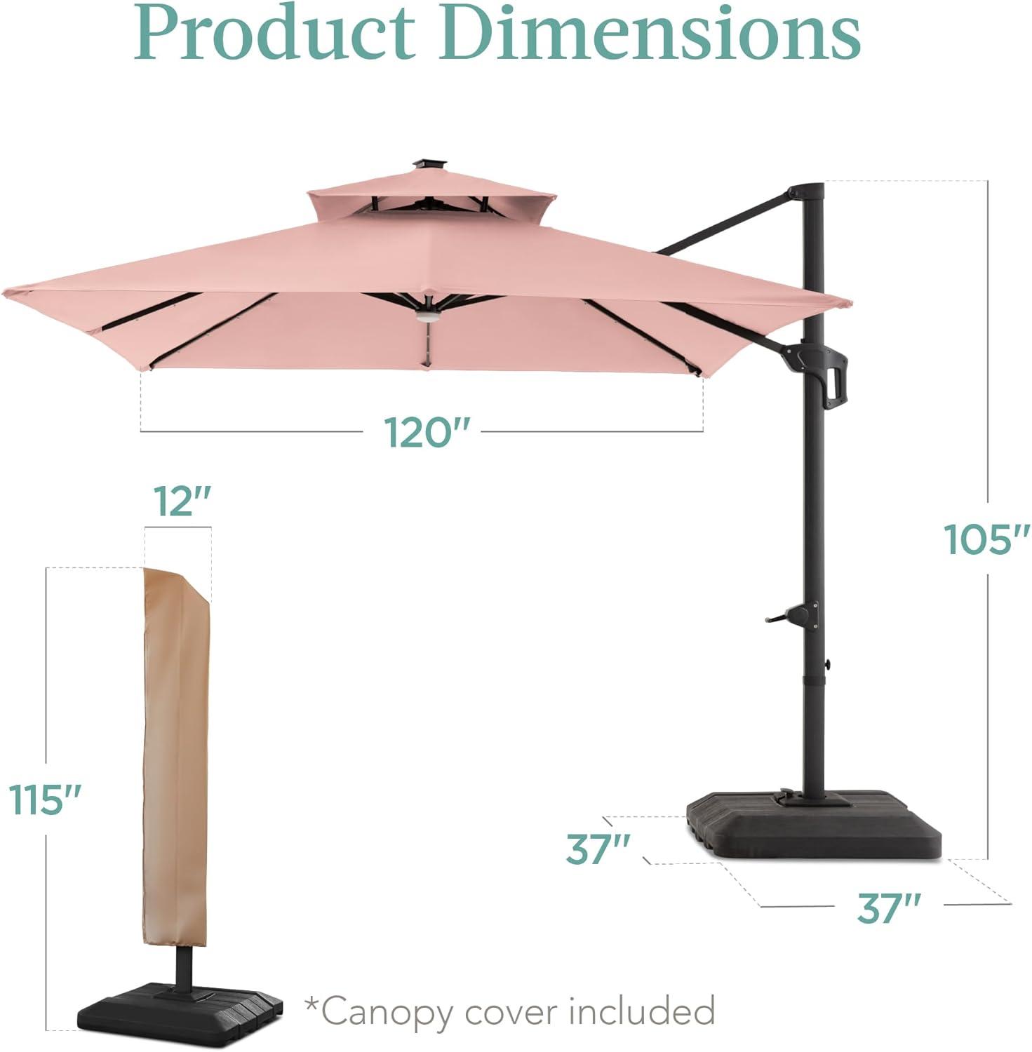 Rose Quartz 10x10ft 2-Tier Cantilever Patio Umbrella with Solar LED Lights