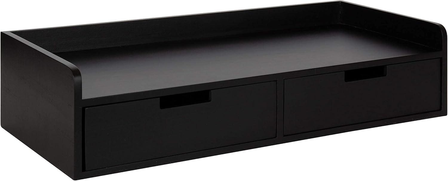 Sleek Black Wood and Metal Floating Console Desk with Storage