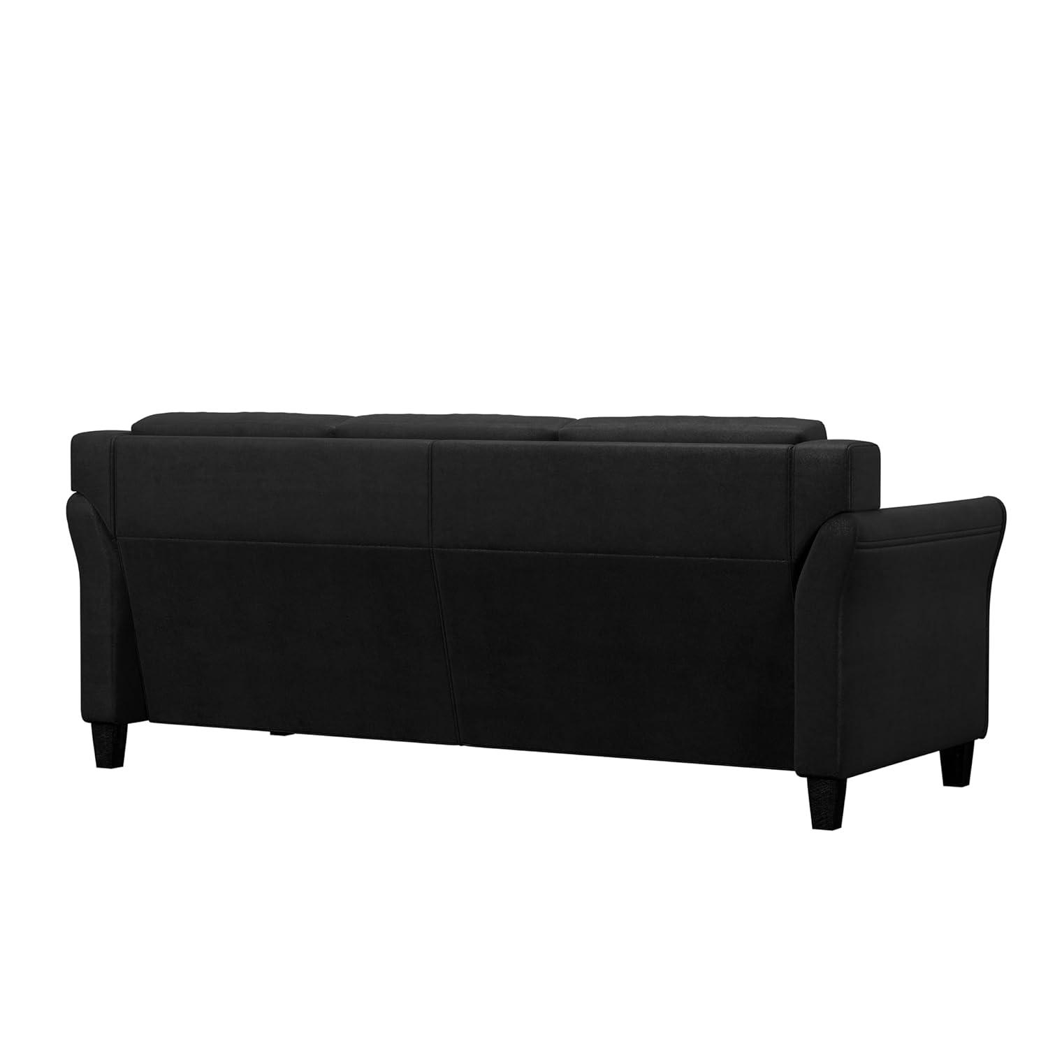 Lifestyle Solutions Harrington Sofa Upholstered Microfiber Fabric Curved Arms, Black