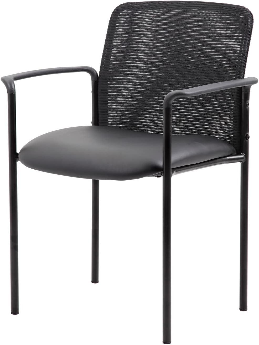 Modern Black Mesh & Vinyl Stackable Guest Chair with Metal Glides