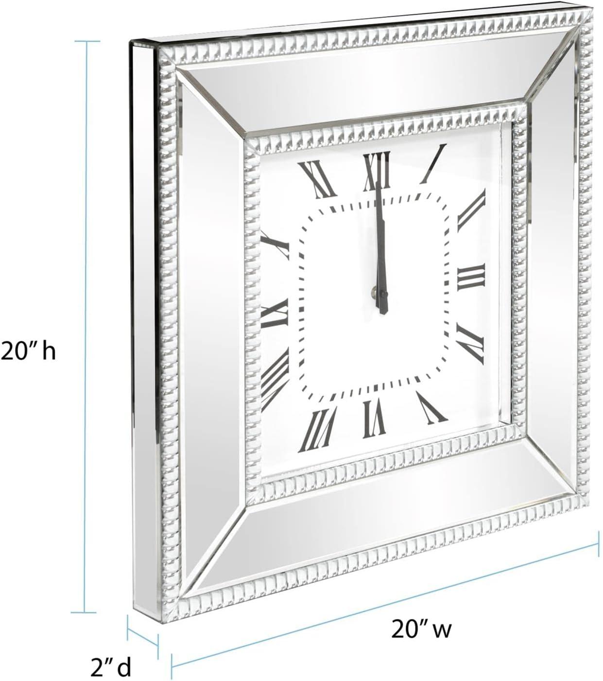 Square Mirrored Wall Clock with Beaded Glass Trim