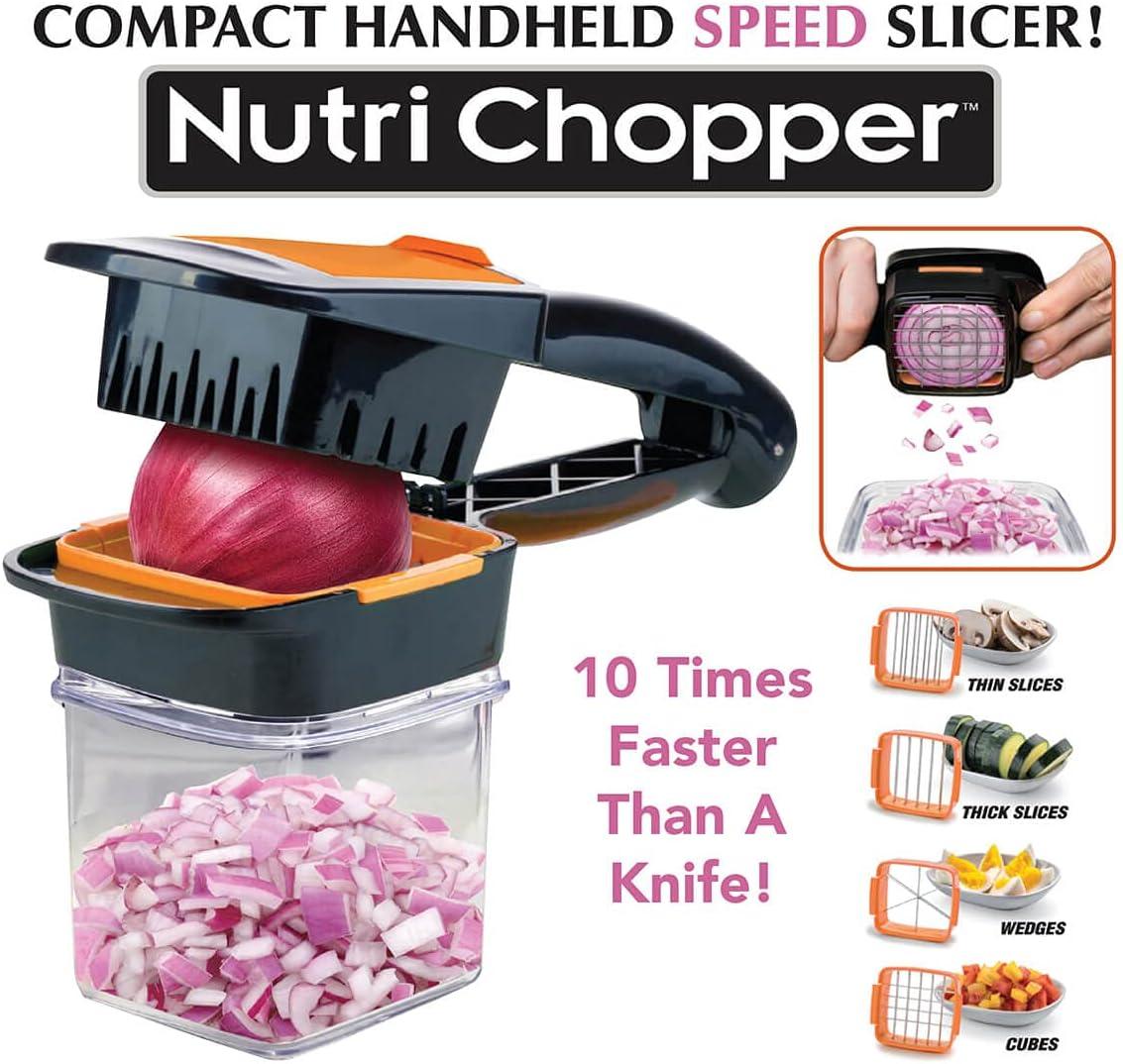 NutriChopper Black Handheld Vegetable and Fruit Chopper with 4 Stainless Steel Blades & Catch Container