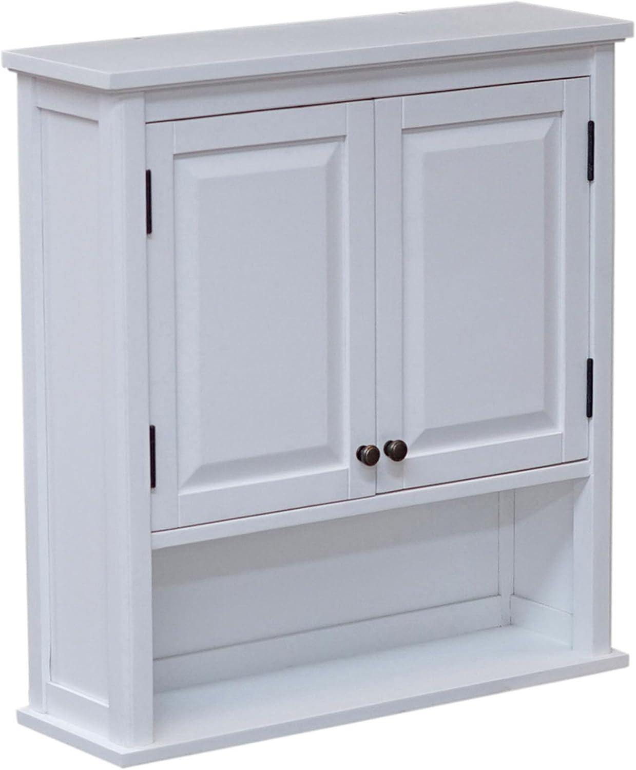 Dorset Wall Mounted Bath Storage Cabinet with Two Doors and Open Shelf White - Alaterre Furniture: Hardwood Medicine Cabinet, Adjustable Shelf