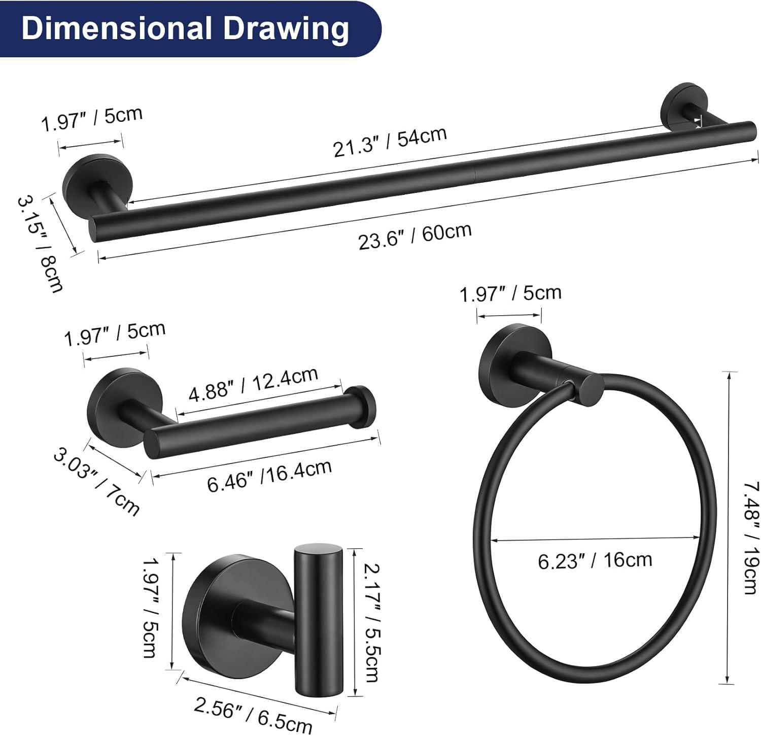 Matte Black Stainless Steel 5-Piece Bathroom Hardware Set