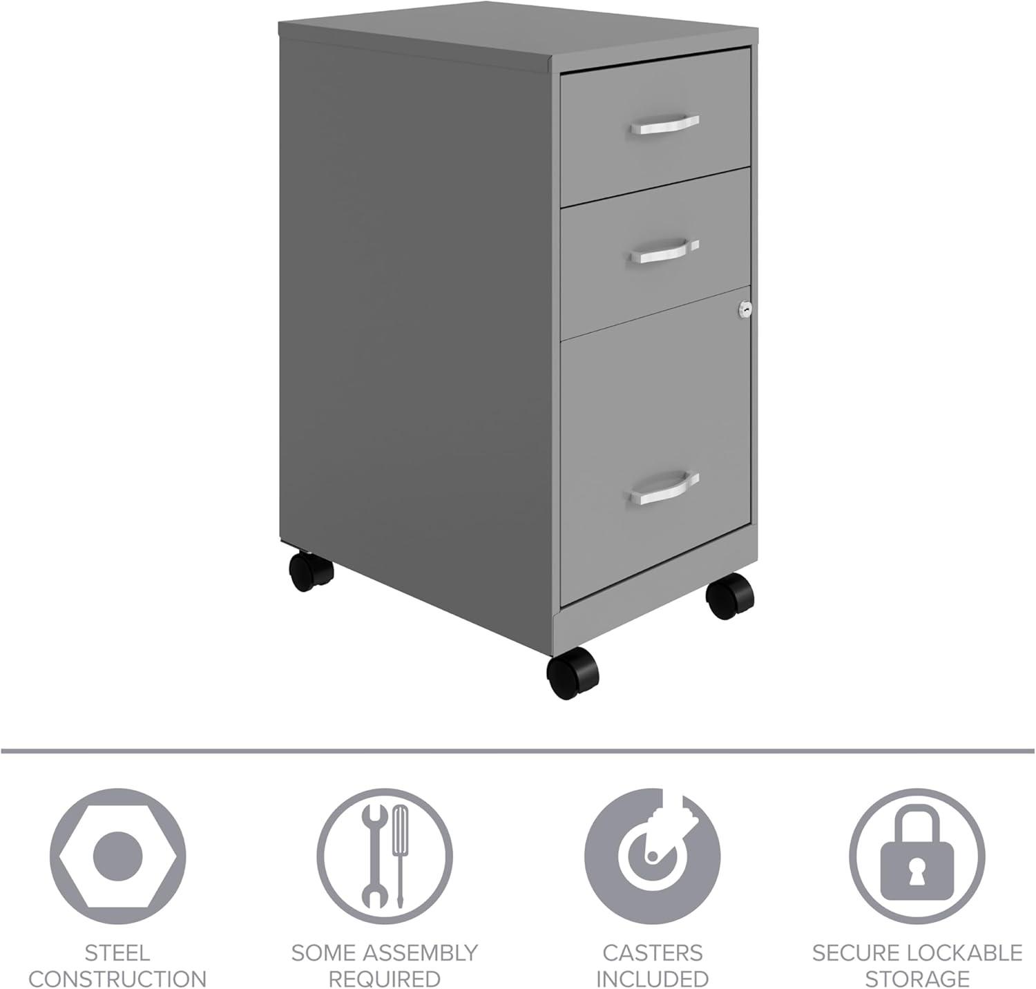 SoHo Silver 3-Drawer Mobile Pedestal File Cabinet with Lock