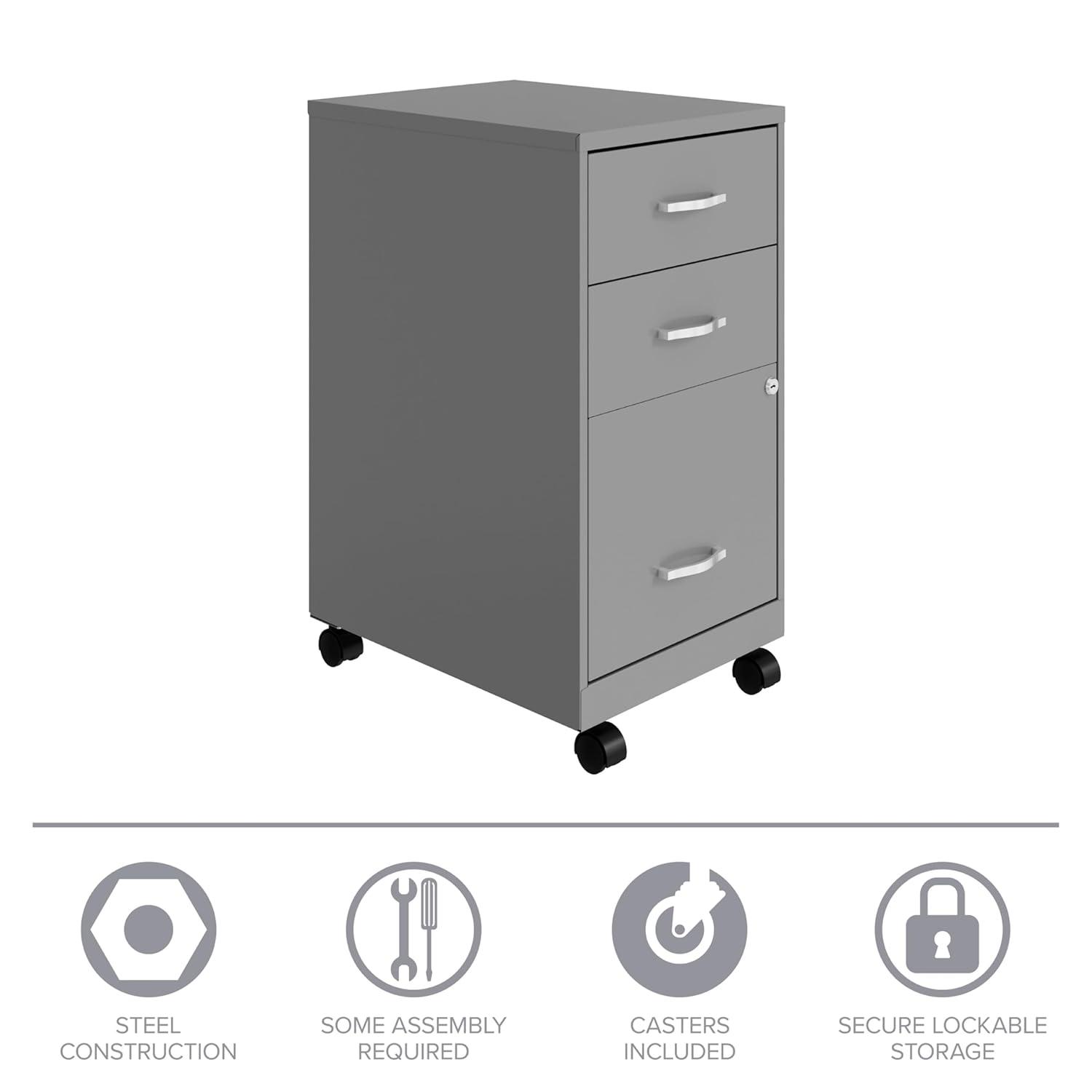 Space Solutions 18" Deep 3 Drawer Mobile Letter Width Vertical File Cabinet, Silver