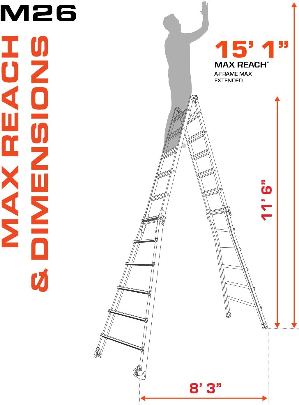 Little Giant M26 Multi-Position Ladder with Leg Levelers , Type IA - 300 lbs. Rated, Aluminum, 15426-801