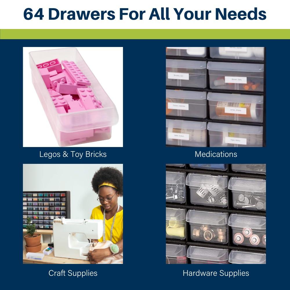Akro-Mils 64 Drawer Plastic Cabinet Storage Organizer with Drawers for Hardware, Small Parts, Craft Supplies, Black