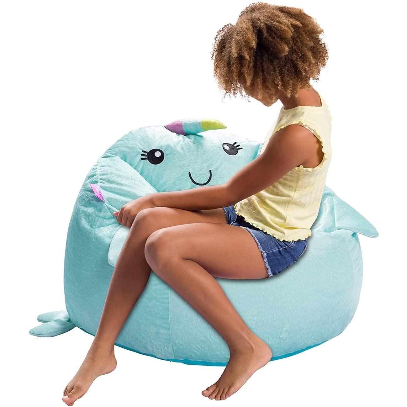 Posh Creations Animal Bean Bag Chair Structured Comfy, Cozy and Soft Filled Kid Bean Bag Lounger Seat for Gaming, Reading and Watching TV, for Children, Multiple Faux Fur Animal Chair Designs