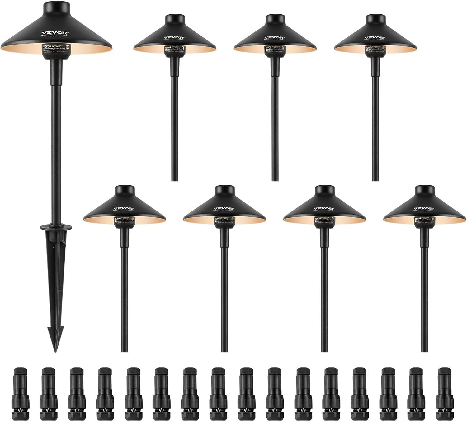 VEVOR 8-Pack Black Aluminum LED Pathway Lights with Quick Connectors