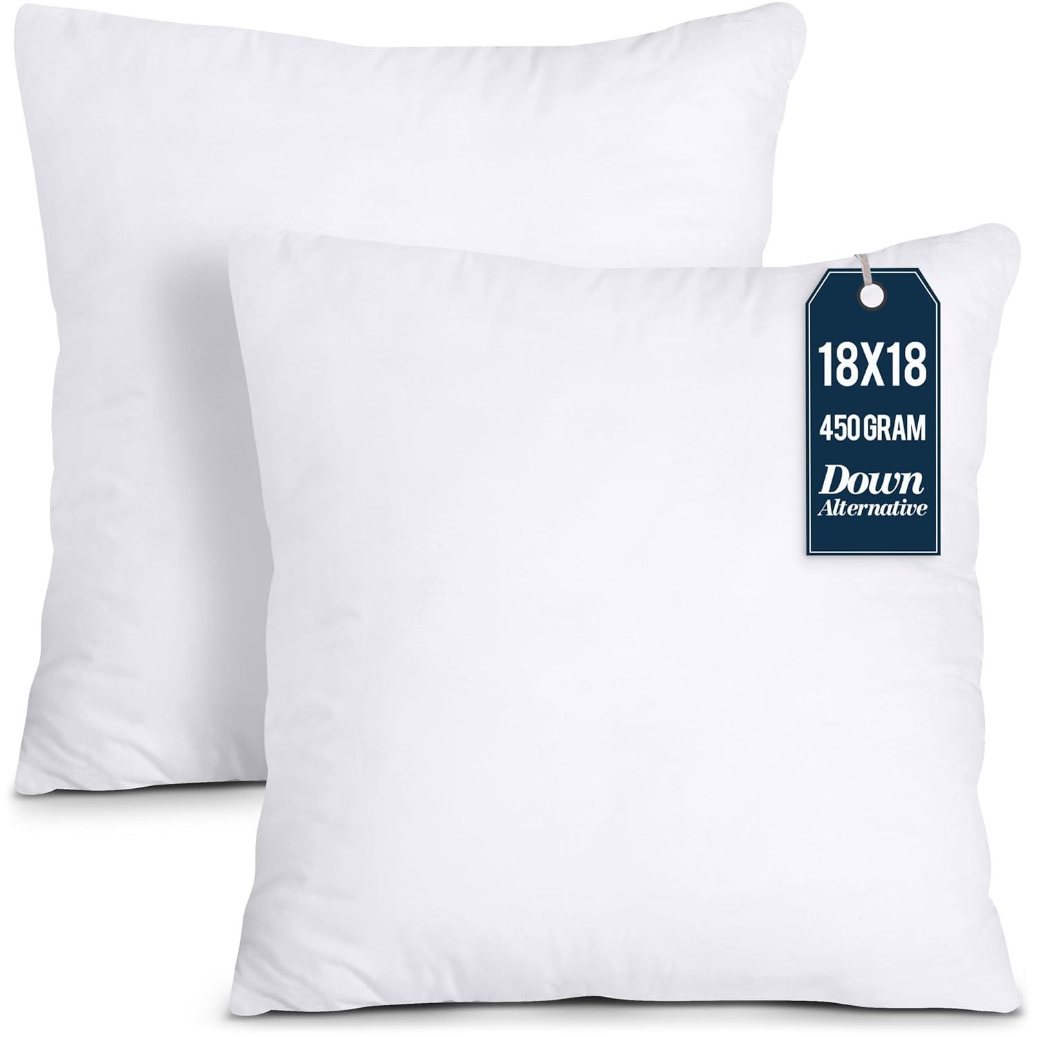 THROW PILLOW, SOFA PILLOW, OUT DOOR PILLOW, COUCH PILLOW, BEDDING PILLOW Inserts (Set of 2, White), 18x18 Inches - Lightweight Fillers for Sofa, Bed, and Home Décor (18x18 Inch (Pack of 2)
