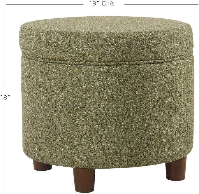 Green Tweed Round Storage Ottoman with Wood Legs