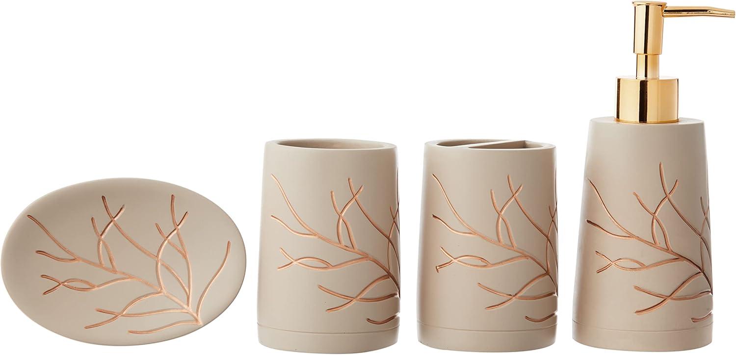 Sweet Home Collection Bathroom Accessories Collection Unique Decorative Beautiful Designs Bath Décor, 4 Piece Set, Branches