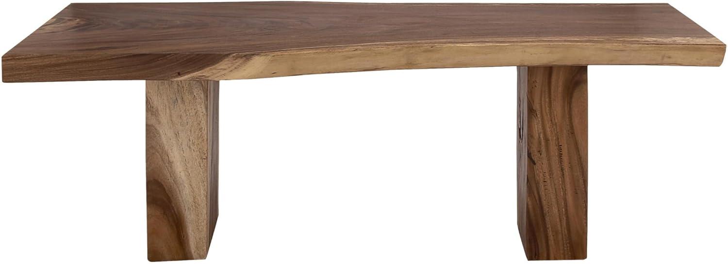 Wood Handmade Live Edge Light Brown Dining Table with Block Style Base