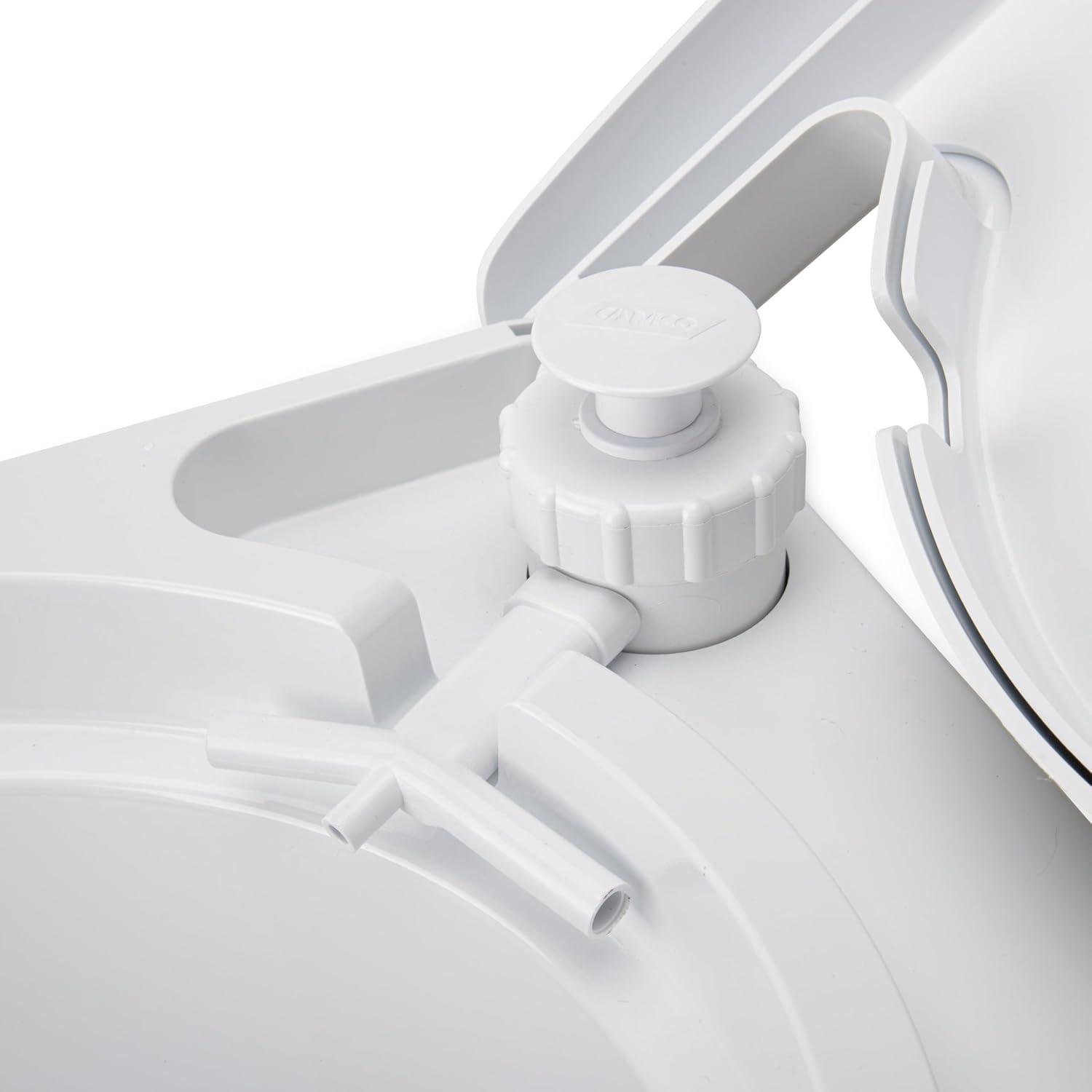 Camco Camping/RVing Premium Travel Toilet | Features a 5.3-Gallon Detachable Holding Tank, Pump Flush Design & Spring-Loaded Latch (41544)