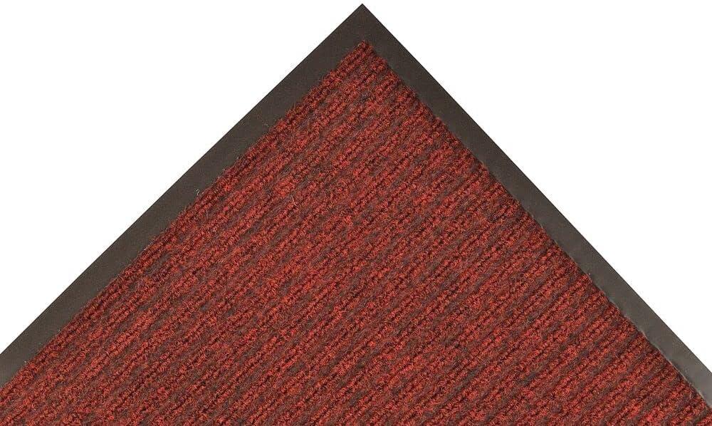 Heritage Ribbed Vinyl-Backed Outdoor Entrance Mat, 3' x 10', Red/Black