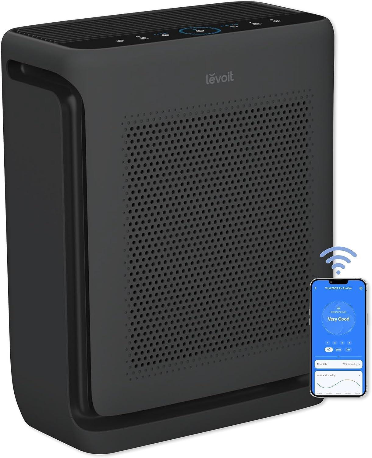 LEVOIT Air Purifiers For Home Large Room Up To 1800 Ft² In 1 Hr With Washable Filters, Air Quality Monitor, Smart Wifi, HEPA Sleep Mode For Allergies, Pet Hair, Pollen In Bedroom, Vital 200S-P