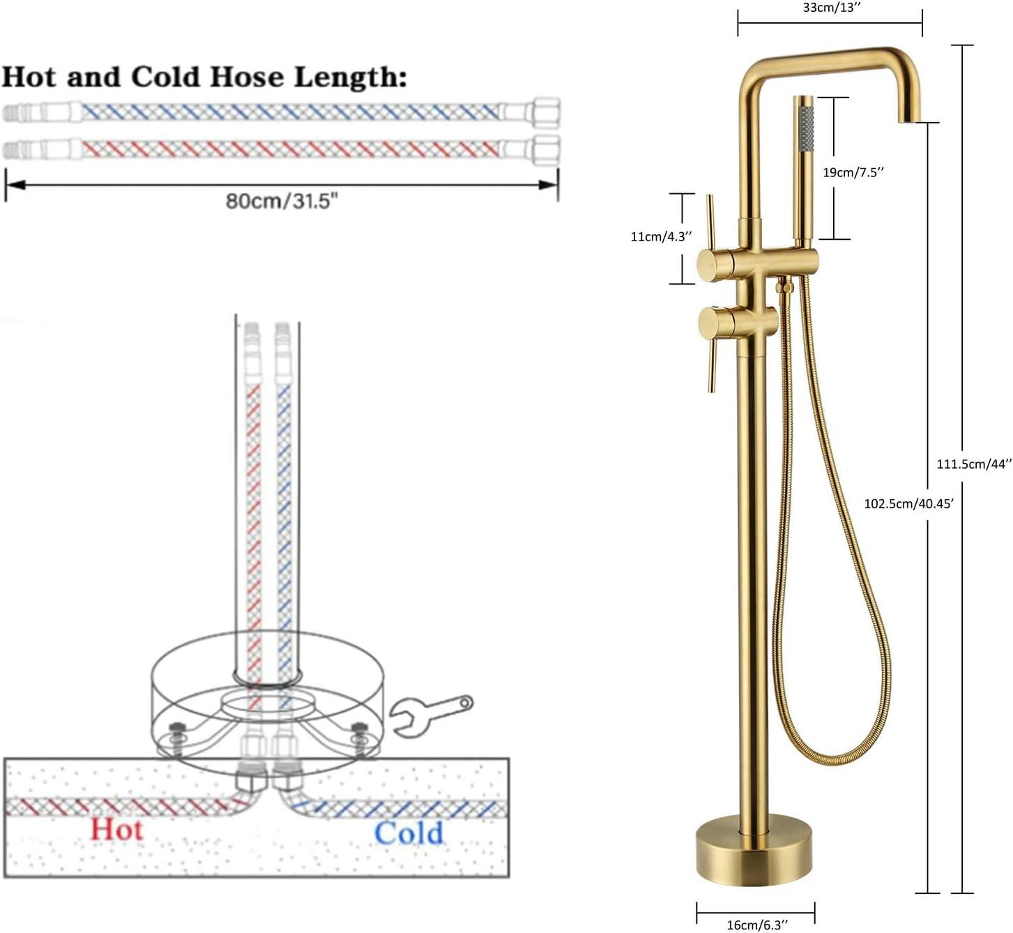PENGFANG WORLDWIDE LLC Double Handle Floor Mounted Tub Filler With Handshower P017MBTF