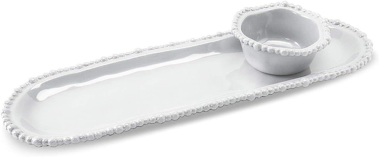Vida Sand Melamine Oval Platter with Pearl Rim