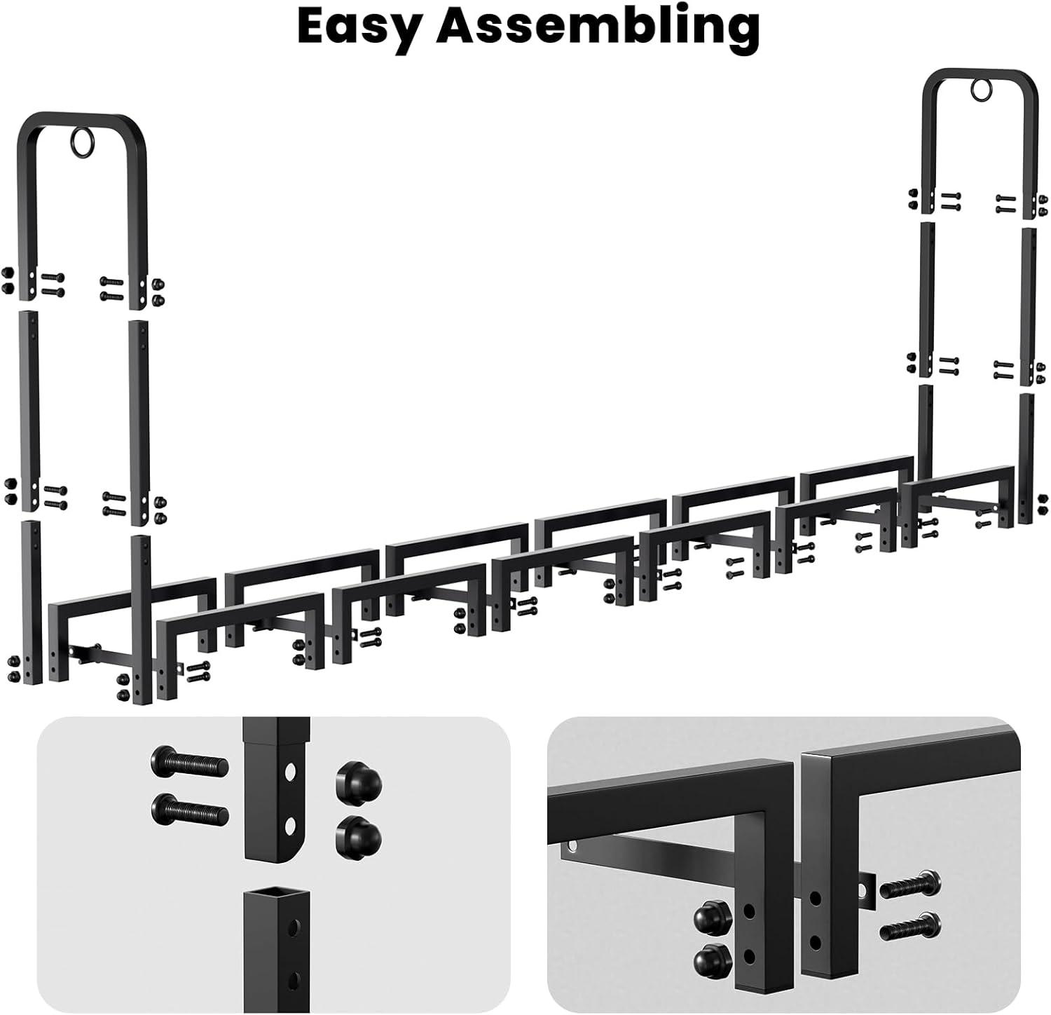 8ft Black Steel Outdoor Firewood Log Rack with Cover