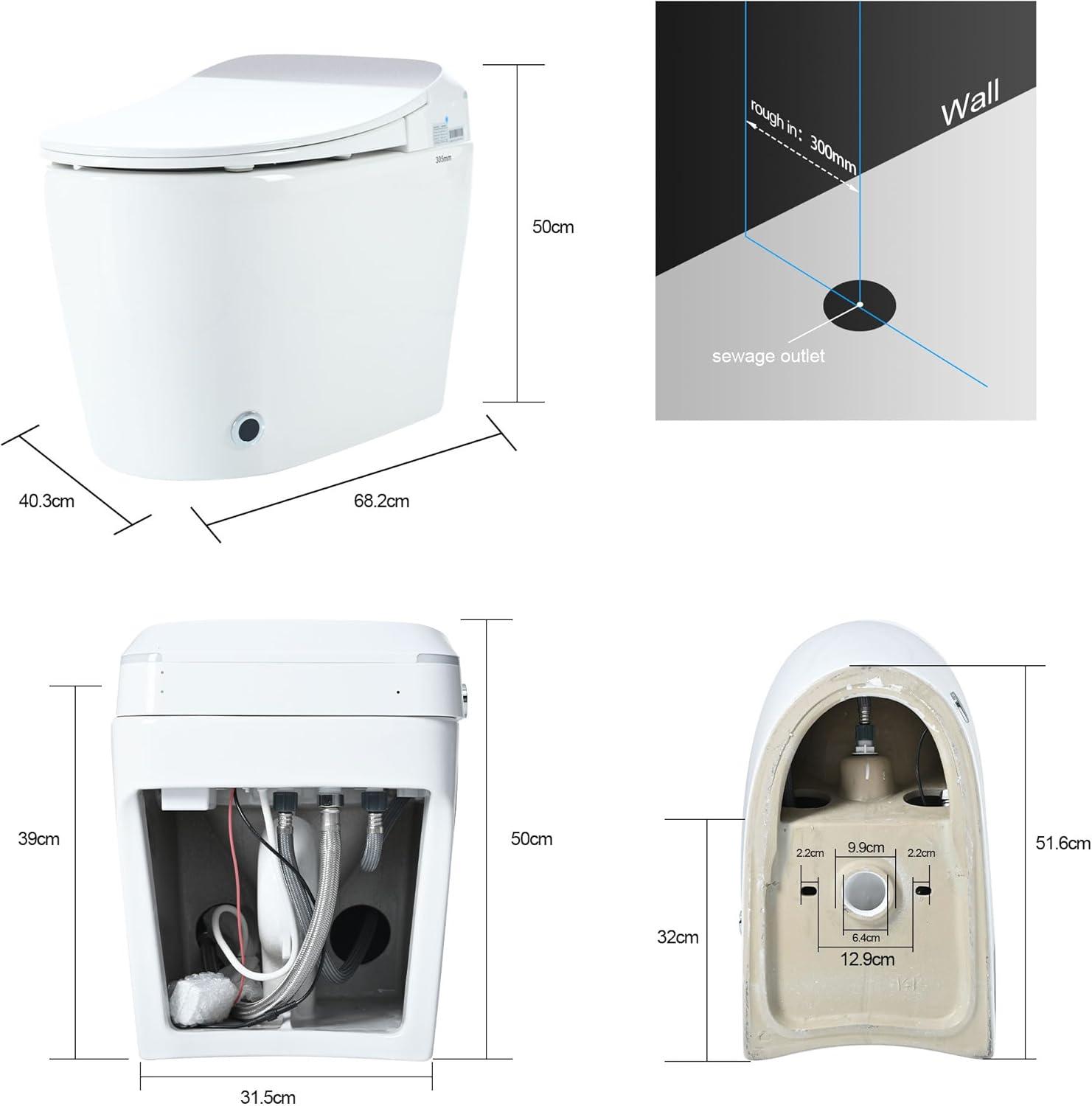 Heated Seat Smart Toilet, One Piece Toilet, Automatic Flush Tank Less Toilet Without Bidet, With Foot Sensor Flush Night Light, Knob Control, Power Outage Flushing, Soft Close Cover