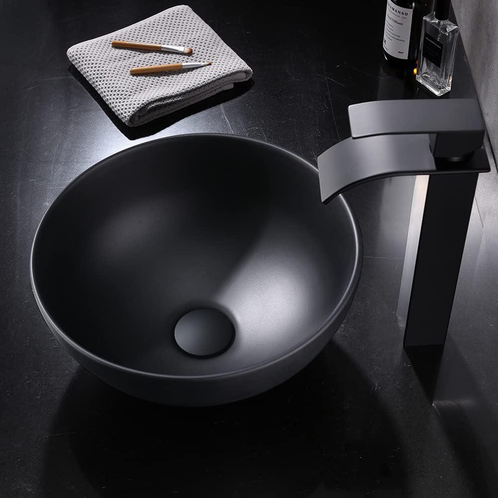 Matte Black Square Ceramic Above-Counter Vessel Sink with Pop-Up Drain