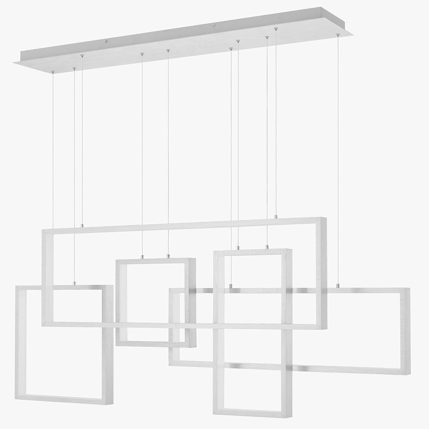 Brushed Aluminum LED Linear Chandelier with Geometric Frames