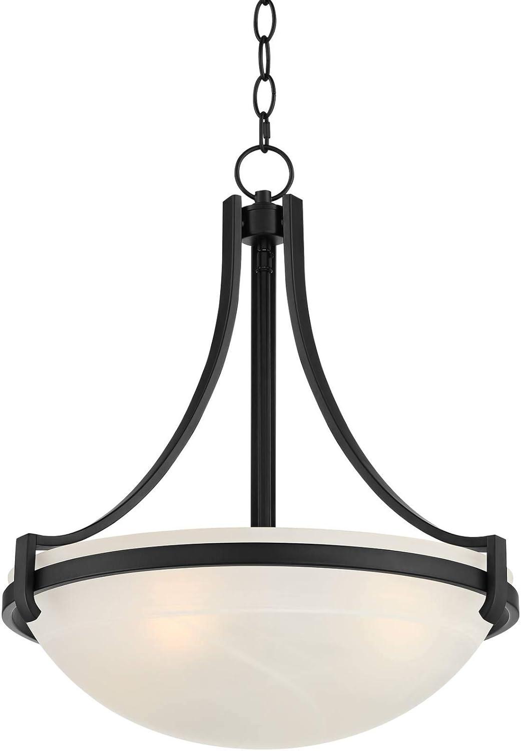 Regency Hill Black Metal Pendant Chandelier 20" Wide Modern Marbleized Glass Bowl Shade Fixture Dining Room House Foyer Entryway