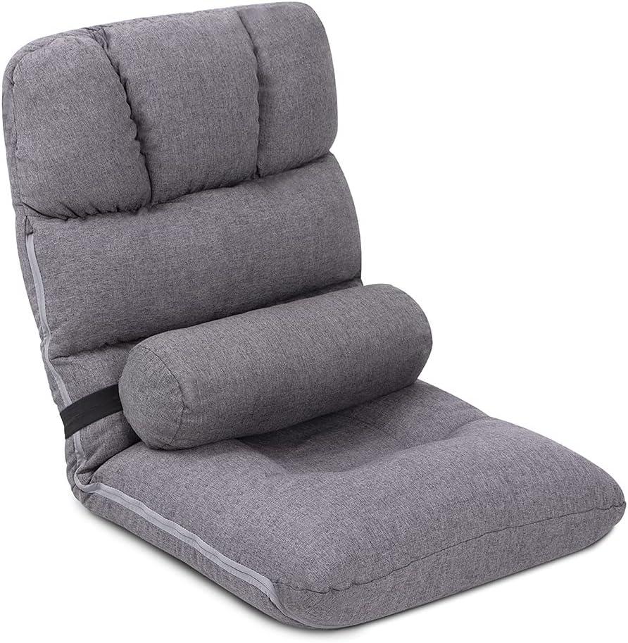 Gray Adjustable Linen Floor Chair with Memory Foam Padding