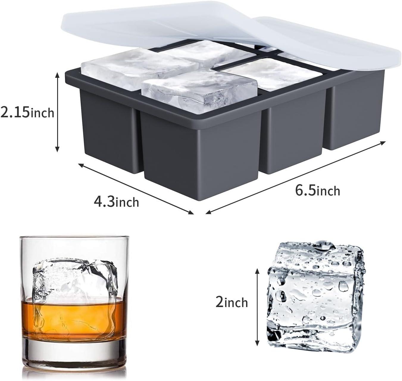 Large Ice Cube Tray for Whiskey: Big Square Ice Cube Maker for Cocktail - 2Pack Silicone Old Fashioned Ice Cube Trays - 2inch Huge Cubed Ice Trays for Whisky