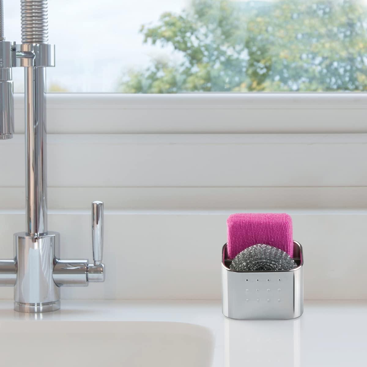 Compact Stainless Steel Sink Organizer with Sponge and Scrubber