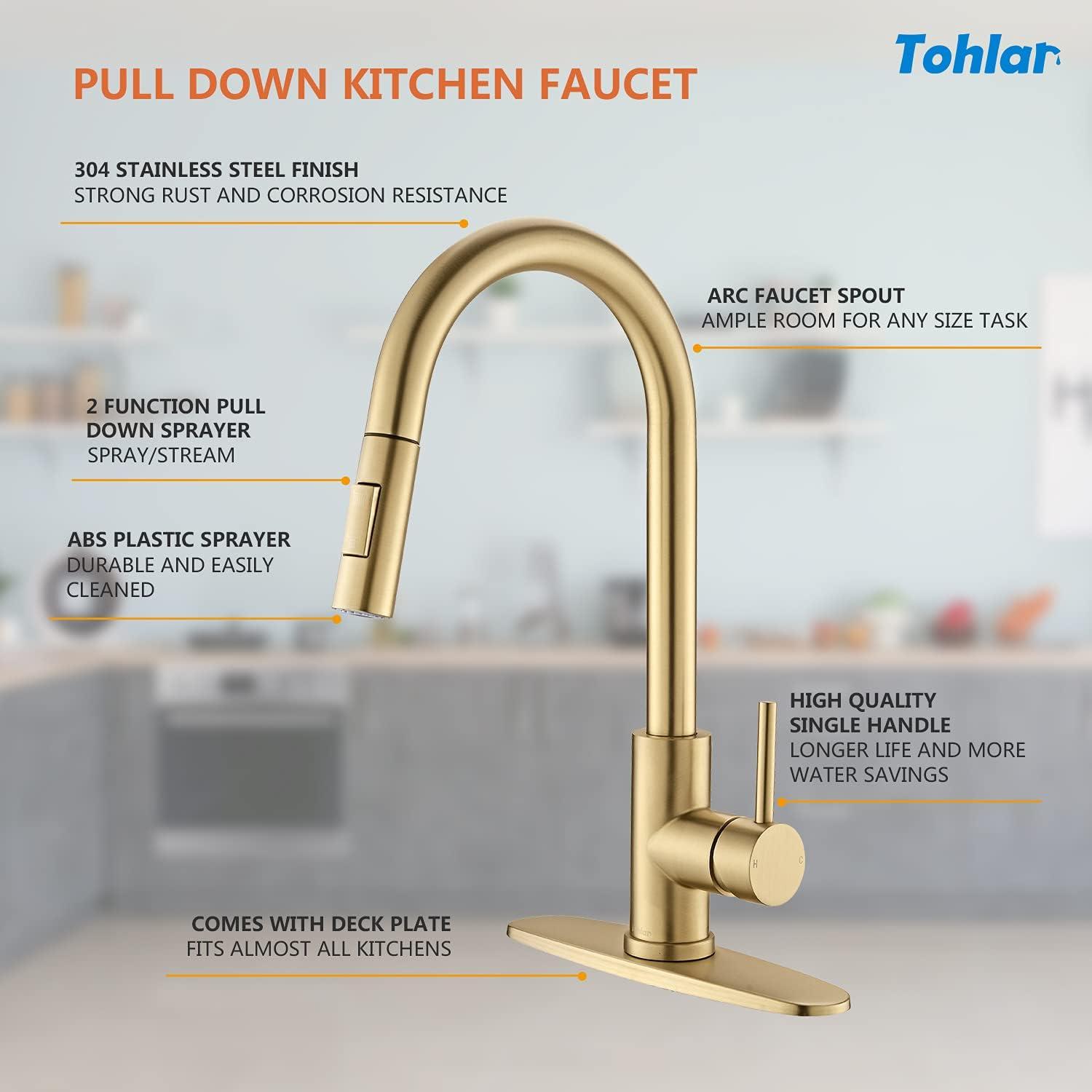 Kitchen Faucet Single Handle Stainless Steel Kitchen Sink Faucet with Pull Out Sprayer Brushed Gold Sprayer and Handle