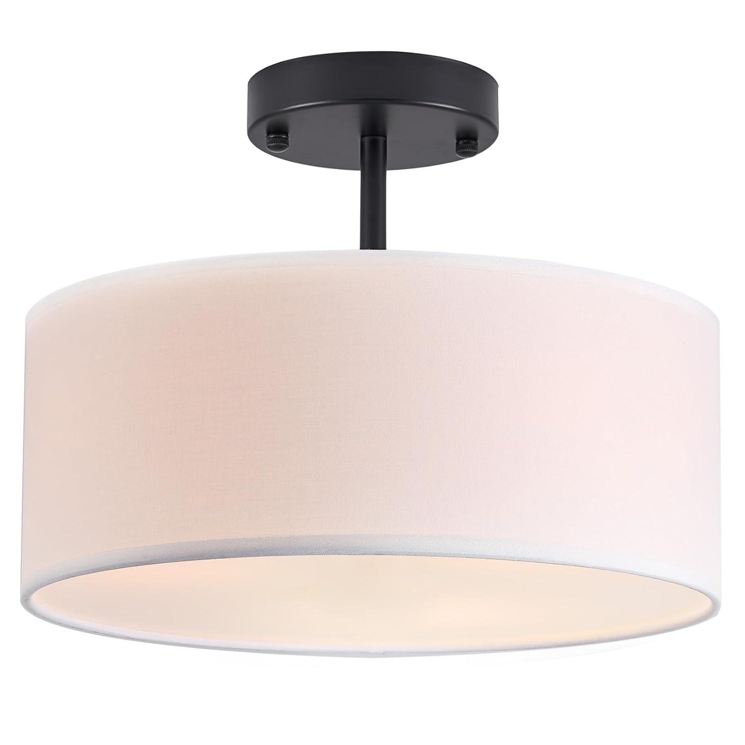 Bargeni Semi Flush Mount Ceiling Light,13 inch Modern 3-Light Ceiling Light Fixture,Black Semi Flush Mount Light Fixture,Flush Mount Lighting for Bedroom,Dinning Room and Hallway