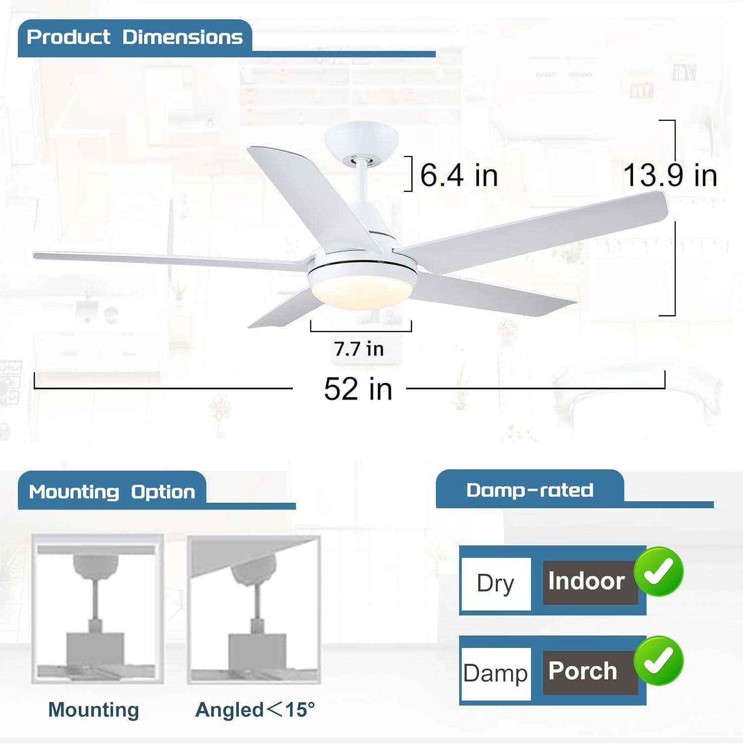 Bascio 5 - Blade LED Standard Ceiling Fan with Remote Control and Light Kit Included