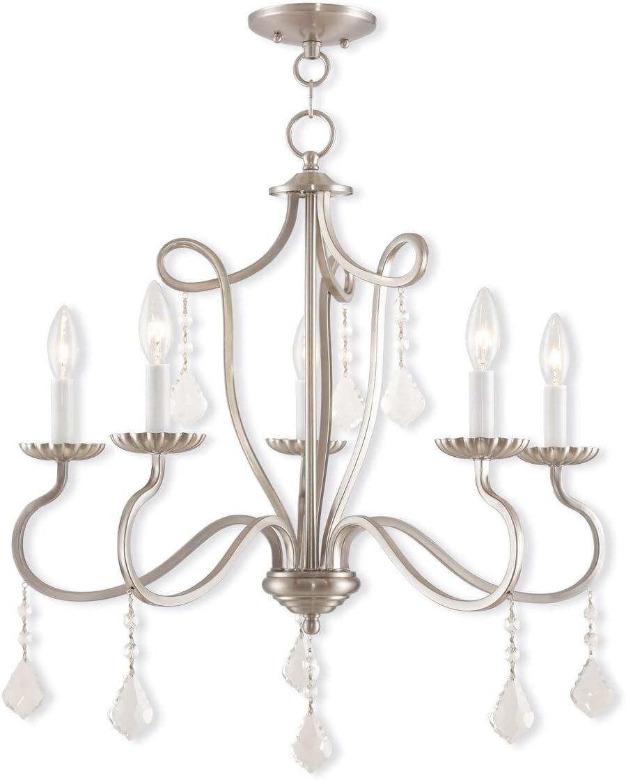 Elegant 5-Light Brushed Nickel Chandelier with Crystal Accents